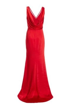 Red Satin Maxi Dress -Dazzle Dresses 00100036826 ZB