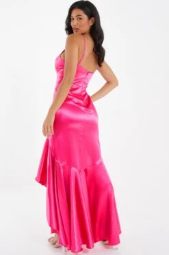Pink Satin Ruffle Maxi Dress -Dazzle Dresses 00100036828 XB