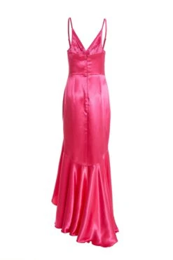 Pink Satin Ruffle Maxi Dress -Dazzle Dresses 00100036828 ZB
