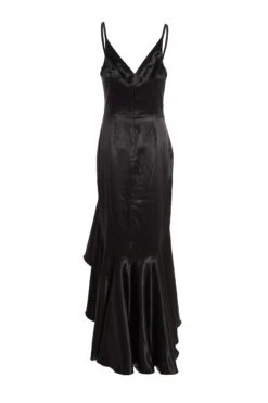 Black Satin Ruffle Maxi Dress -Dazzle Dresses 00100036829 ZB