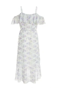 White Floral Cold Shoulder Wrap Midi Dress -Dazzle Dresses 00100036831 ZB