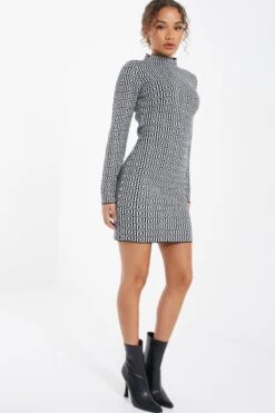White Geometric Mini Jumper Dress -Dazzle Dresses 00100036855 XS