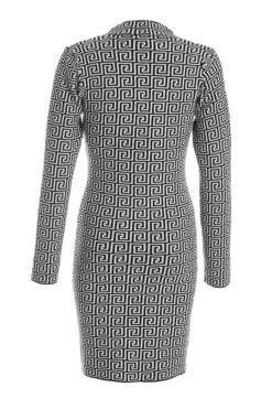 White Geometric Mini Jumper Dress -Dazzle Dresses 00100036855 ZB