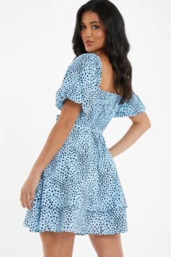 Blue Animal Print Skater Dress -Dazzle Dresses 00100036863 XB
