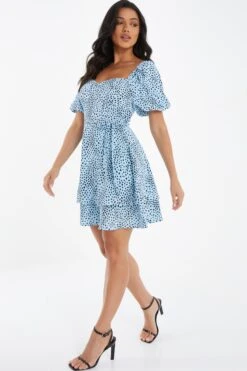 Blue Animal Print Skater Dress -Dazzle Dresses 00100036863 XS