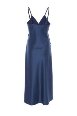 Navy Satin Wrap Floral Midi Dress -Dazzle Dresses 00100036916 ZB