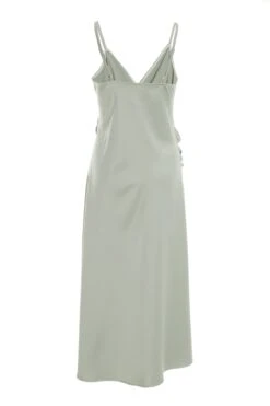 Sage Satin Wrap Floral Midi Dress -Dazzle Dresses 00100036917 ZB