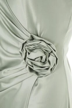 Sage Satin Wrap Floral Midi Dress -Dazzle Dresses 00100036917 ZS