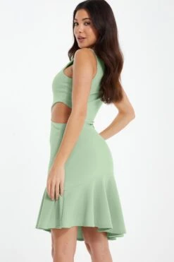 Sage Diamante One Shoulder Mini Dress -Dazzle Dresses 00100036924 XB