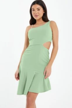 Sage Diamante One Shoulder Mini Dress -Dazzle Dresses 00100036924 XM