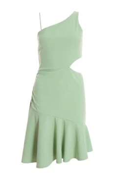 Sage Diamante One Shoulder Mini Dress -Dazzle Dresses 00100036924 ZM