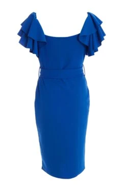 Royal Blue Frill Bodycon Midi Dress -Dazzle Dresses 00100036925 ZB