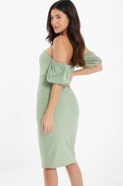 Sage Bardot Bodycon Midi Dress -Dazzle Dresses 00100036943 XB