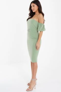 Sage Bardot Bodycon Midi Dress -Dazzle Dresses 00100036943 XS