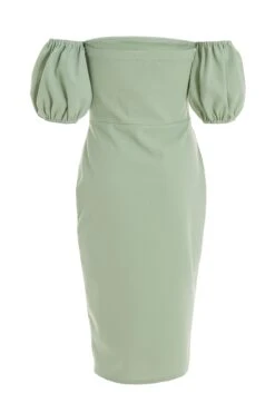 Sage Bardot Bodycon Midi Dress -Dazzle Dresses 00100036943 ZB