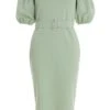 Sage Bardot Bodycon Midi Dress