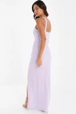 Lilac Halter Neck Diamante Maxi Dress -Dazzle Dresses 00100036944 XB