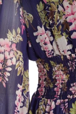 Navy Floral Chiffon Wrap Midi Dress -Dazzle Dresses 00100036950 ZS