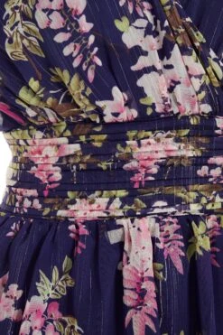 Navy Chiffon Floral Tiered Maxi Dress -Dazzle Dresses 00100036951 ZS