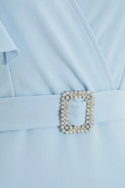 Light Blue Buckle Frill Midi Dress -Dazzle Dresses 00100036956 ZS