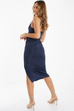Navy Ruched Bodycon Midi Dress -Dazzle Dresses 00100036987 XB