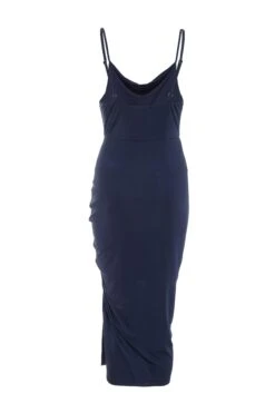 Navy Ruched Bodycon Midi Dress -Dazzle Dresses 00100036987 ZB