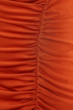 Rust Ruched Bodycon Midi Dress -Dazzle Dresses 00100036988 ZS