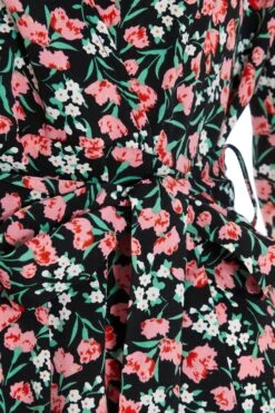 Black Ditsy Floral Wrap Mini Dress -Dazzle Dresses 00100036991 ZS
