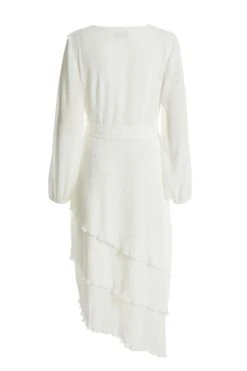 White Chiffon Crinkle Wrap Midi Dress -Dazzle Dresses 00100037029 ZB