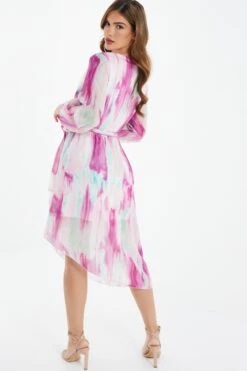 Pink Chiffon Marble Print Midi Dress -Dazzle Dresses 00100037030 XB