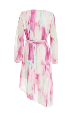 Pink Chiffon Marble Print Midi Dress -Dazzle Dresses 00100037030 ZB