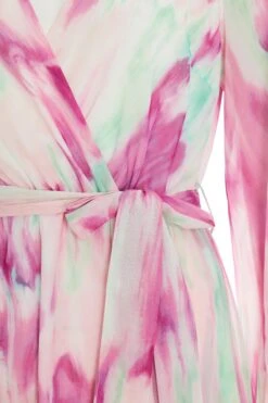 Pink Chiffon Marble Print Midi Dress -Dazzle Dresses 00100037030 ZS