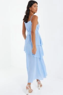 Blue Chiffon Frill Midiaxi Dress -Dazzle Dresses 00100037042 XB