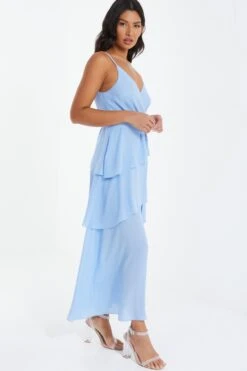 Blue Chiffon Frill Midiaxi Dress -Dazzle Dresses 00100037042 XS