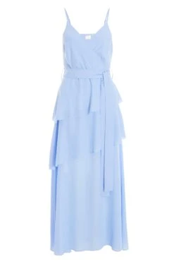 Blue Chiffon Frill Midiaxi Dress