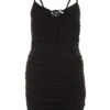 Black Tie Front Ruched Bodycon Mini Dress
