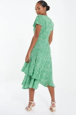 Green Polka Dot Frill Midi Dress -Dazzle Dresses 00100037101 XB