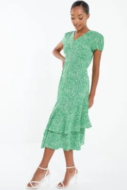 Green Polka Dot Frill Midi Dress -Dazzle Dresses 00100037101 XS