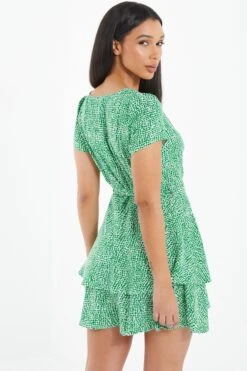 Green Polka Dot Wrap Mini Dress -Dazzle Dresses 00100037102 XB