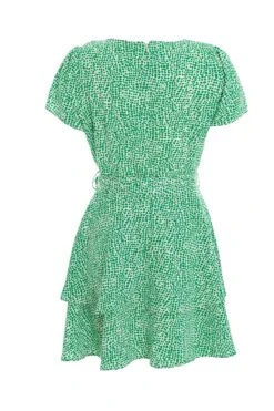 Green Polka Dot Wrap Mini Dress -Dazzle Dresses 00100037102 ZB