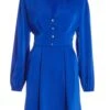 Royal Blue Satin Button Shirt Mini Dress