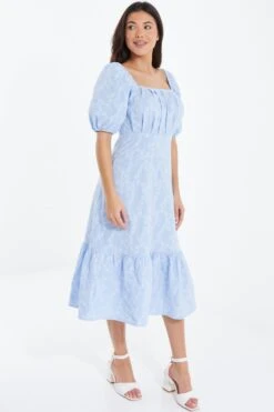 Light Blue Jacquard Midi Dress -Dazzle Dresses 00100037171 XS