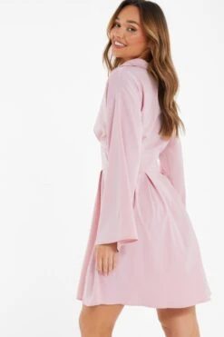 Light Pink Corset Shirt Mini Dress -Dazzle Dresses 00100037205 XB