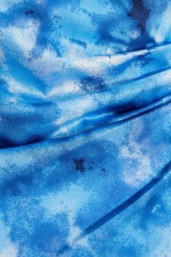 Blue Satin Marble Print Wrap Mini Dress -Dazzle Dresses 00100037206 ZS