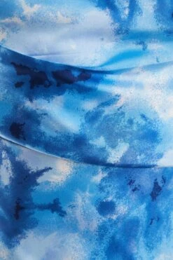 Blue Satin Marble Print Ruched Split Midi Dress -Dazzle Dresses 00100037207 ZS