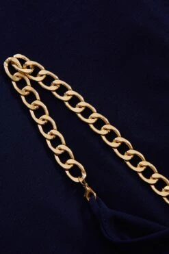 Navy Slinky Chain Wrap Midi Dress -Dazzle Dresses 00100037217 ZS