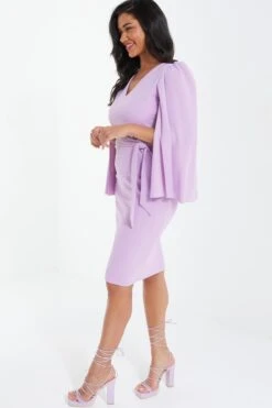 Lilac Cape Sleeve Midi Dress -Dazzle Dresses 00100037292 XS