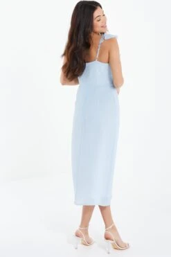 Light Blue Textured Frill Midi Dress -Dazzle Dresses 00100037308 XB