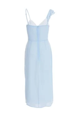 Light Blue Textured Frill Midi Dress -Dazzle Dresses 00100037308 ZB