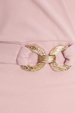 Light Pink Buckle Wrap Midi Dress -Dazzle Dresses 00100037309 ZS